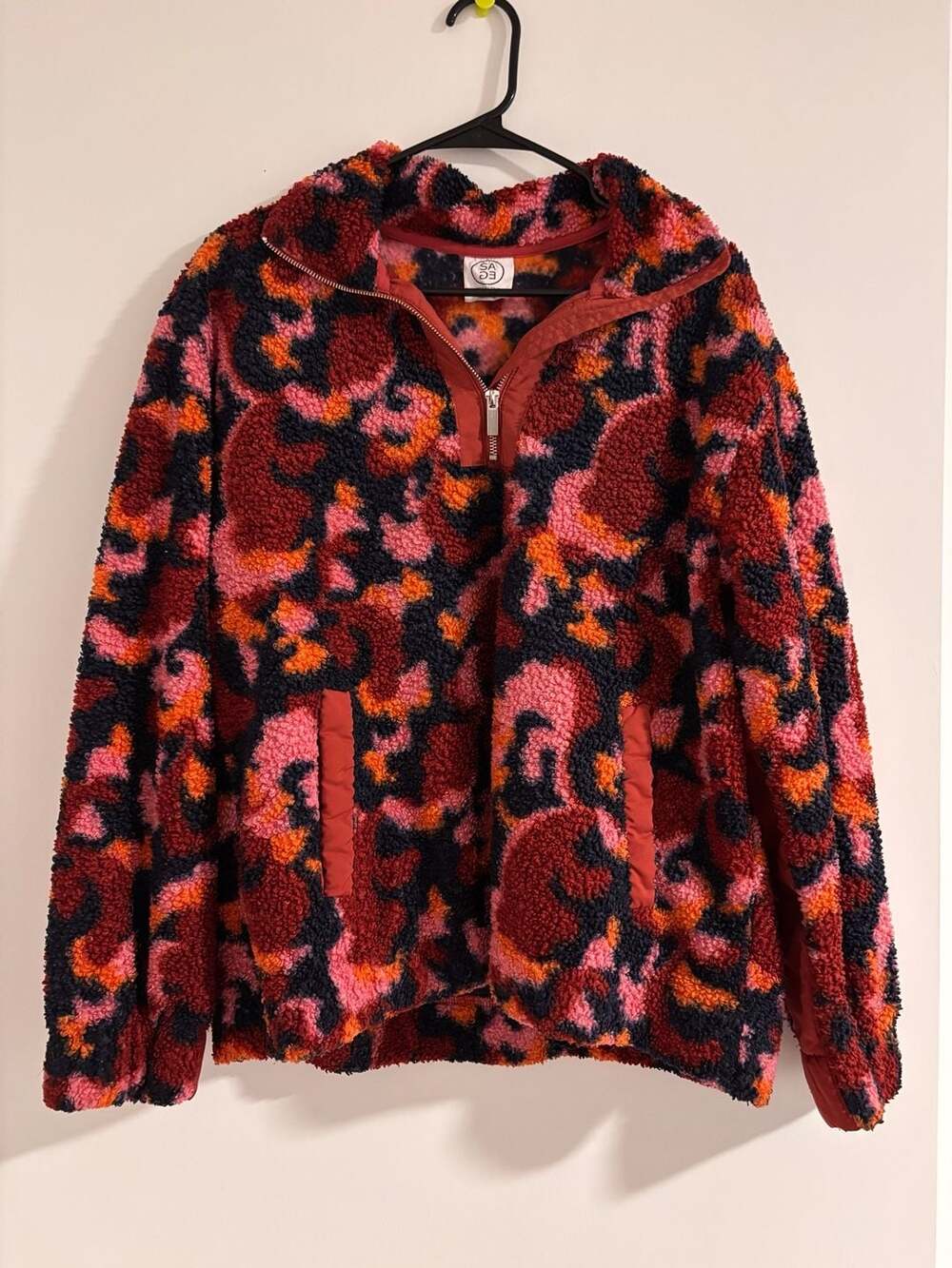 SAGE Collective Colorful Leopard Print Sherpa Quarter Zip Pullover Fleece Jacket